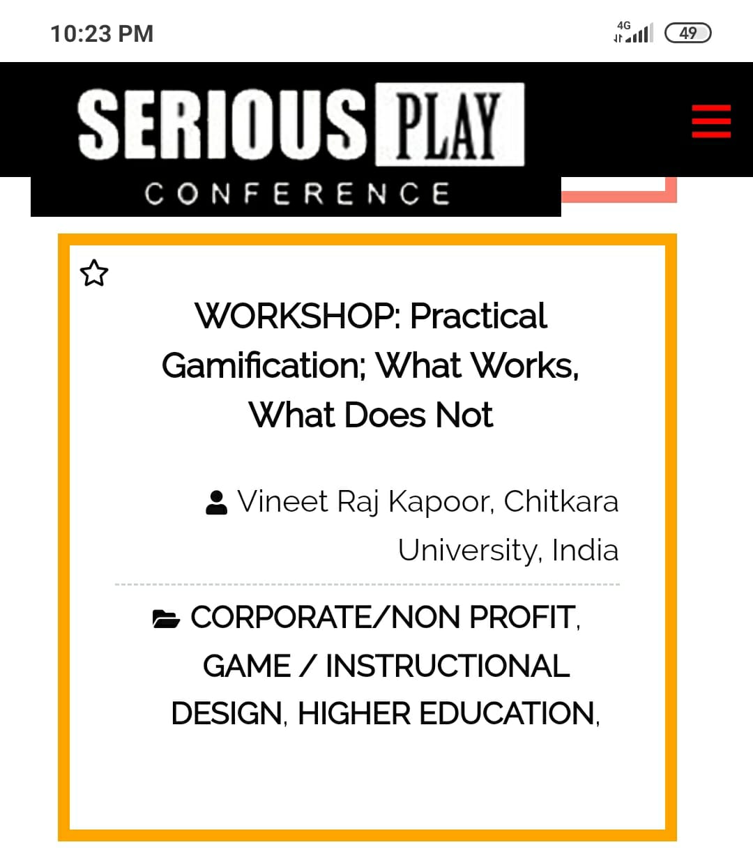 Workshop On Gamification By Vineet Raj Kapoor at Serious Play Conference,USA