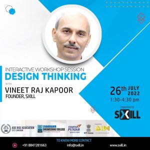 Topic: Design Thinking Workshop Venue: CGC Landran Date: 26 Jul 2022 Time: 1:30-3:30pm  ACIC-RISE Association, Chandigarh Engineering College takes immense pride in extending a very warm welcome to Prof. Vineet Raj Kapoor to join us as the distinguished speaker to deliver the Expert Session on Design Thinking on 26th July 2022, 1:30-4:30 pm, during Entrepreneurship workshop for Ideators to be held from 25th July 2022-5th August 2022.   #cgclandran #designthinking #design #designschool #designtraining #adi #adichandigarh #wdo #sxill #sxillschool #chandigarhdesignschool #designthinkingworkshop #designthinkingexpert #designexpert #designspeaker #entrepreneurshipworkshop #innovationworkshop