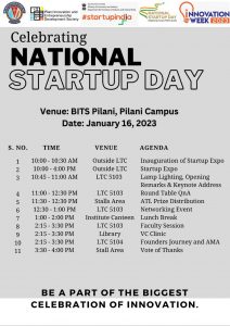 National Startup Day Celebrations Schedule at BITS Pilani