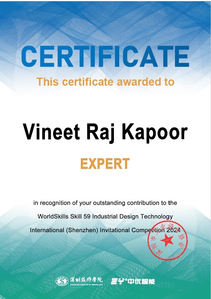VIneet Raj Kapoor Expert Certificate International Shenzhen Invitational Competition Shenzhen China